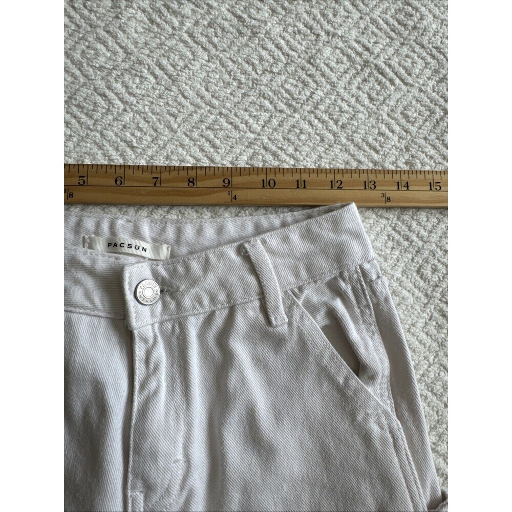 PacSun Women's Low Rise Carpenter Pants Size 22 Embroidered White Cotton - Picture 5 of 12